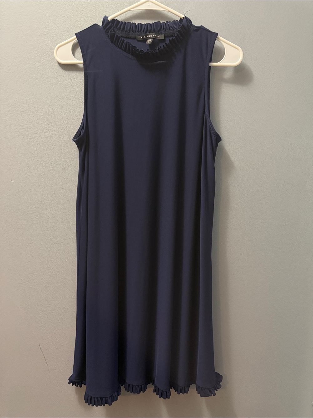 Sleeveless Navy Ruffle-Trim Midi Dress